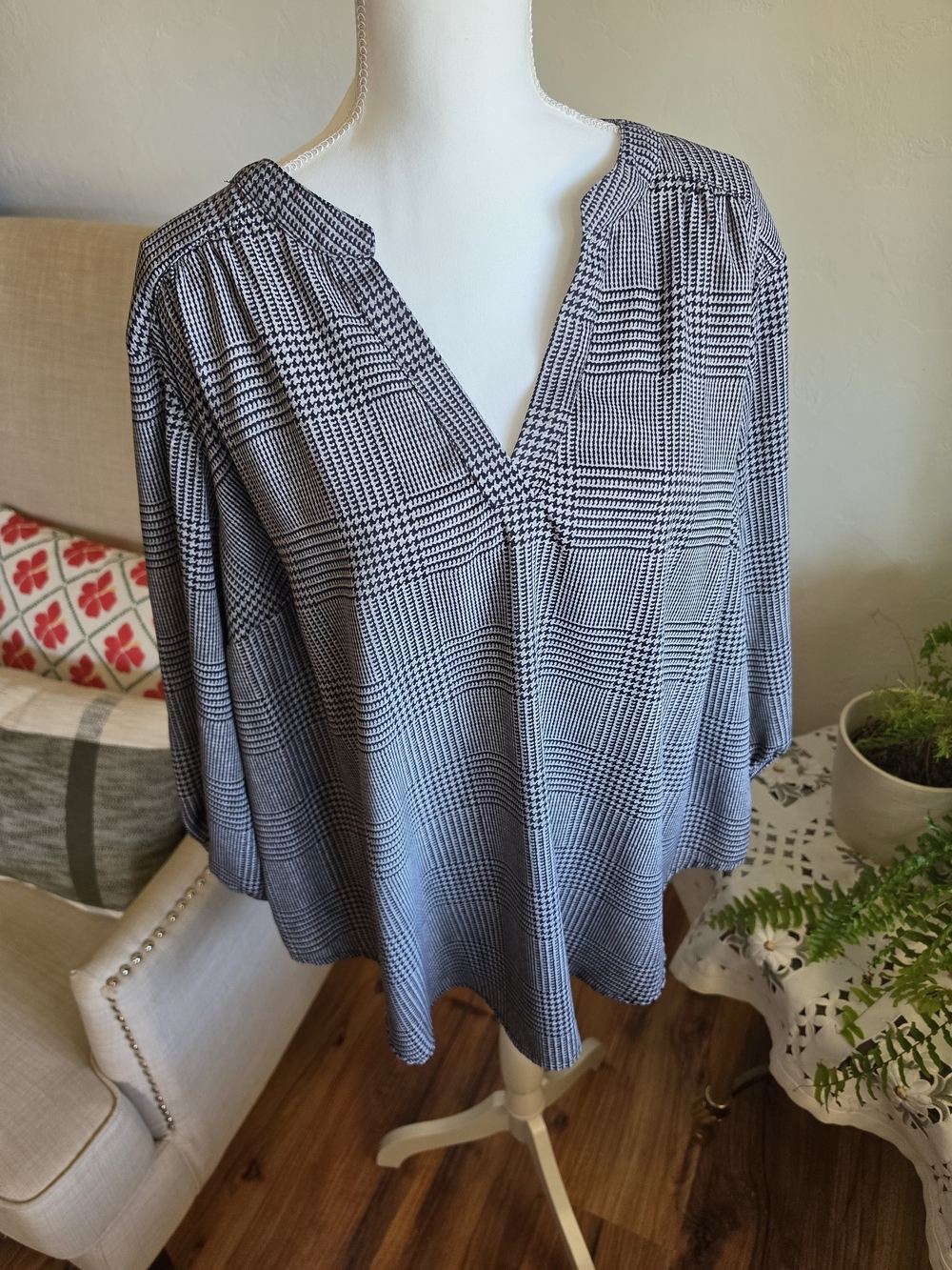 torrid Harper Black and White Plaid V-Neck Blouse